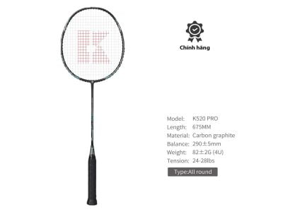 Vợt cầu lông Kumpoo Power Control K520 PRO đen chính hãng, siêu phẩm cho các vợt thủ không chuyên