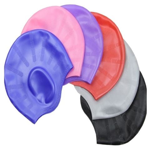 Mũ bơi swimming cap có bịt tai cỡ đại bằng silicone cao cấp co giãn và chống nước cực tốt